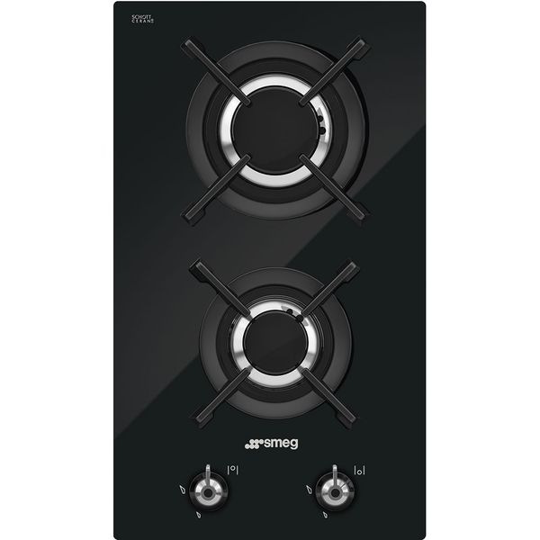 Smeg 30cm Black Glass Classic Double Burner Domino Gas Hob - PV332CNSA