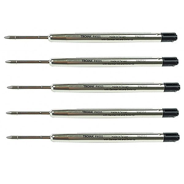 TROIKA Black Ink Refill-Standard and Construction Slim Ballpoint Pens x5