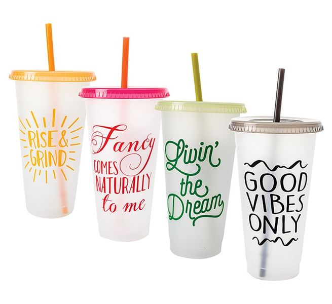 Bulk Pack x 4 Plastic Sipper Mug With Straw 700ml Printed