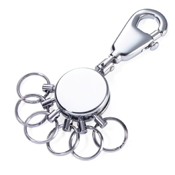 TROIKA Keyring with Carabiner &amp; 6 Easy-Release Rings PATENT Polished Silver
