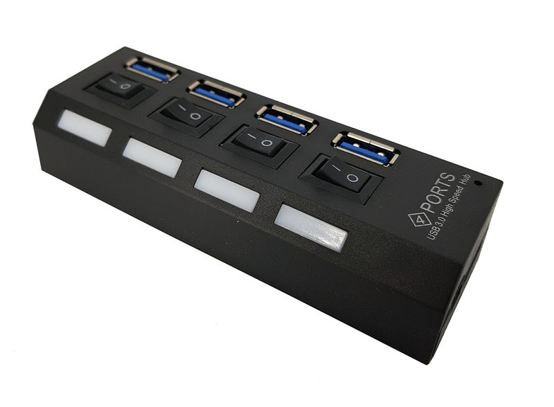 USB Hub - 4 ports w Switches - Black