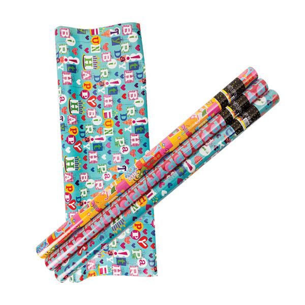 Bulk Pack x 6 Gift-Wrap 700mmx5m Birthday