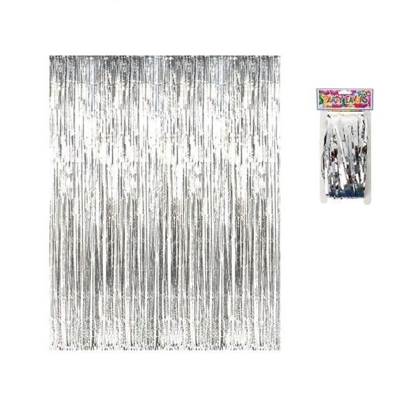 Bulk Pack x 4 Silver Party Tinsel Backdrop Curtain 1 x 2 Meter