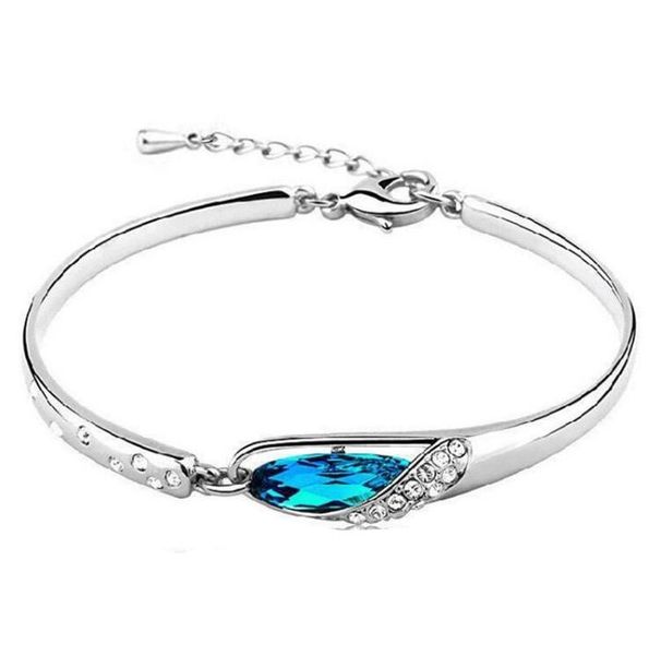 925 Sterling Silver Blue Crystal Shoe Bracelet/Bangle For Women + Zircons
