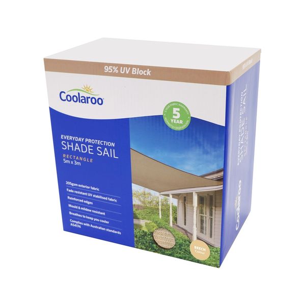 Coolaroo Everyday Shade Sail 5x3m Rectangle