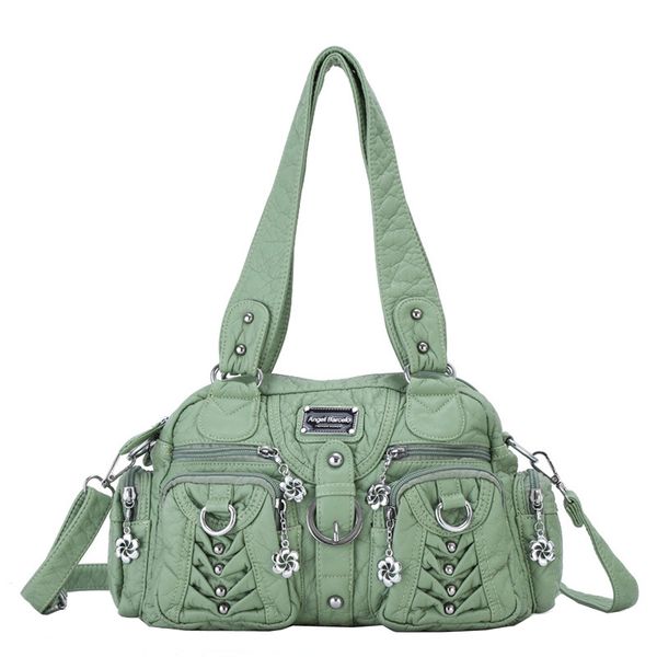 Soft Leather Multi-Pocket Shoulder Bags For Women-Black