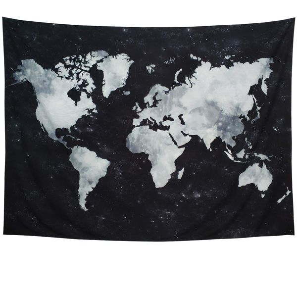 Black &amp; White World Map Globe Galaxy Constellation Tapestry