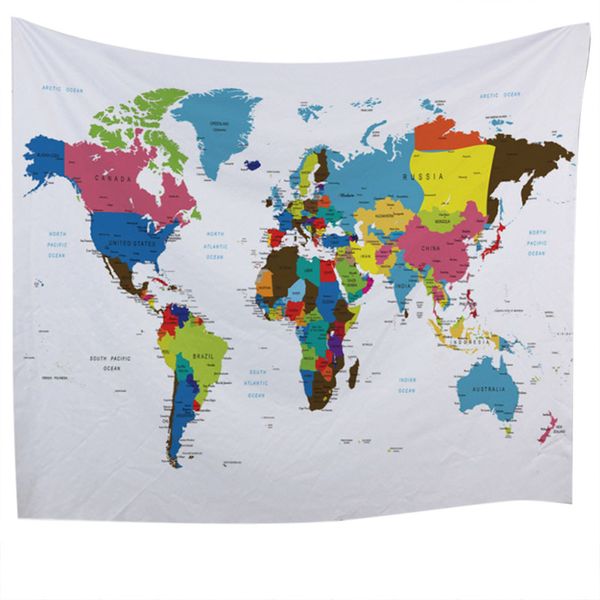 Colorful World Map Tapestry Wall Hanging For Home Decor