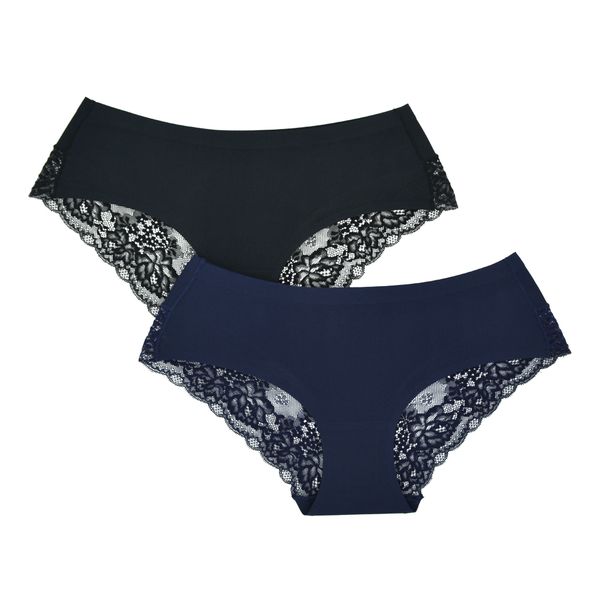 Pack of 2 Amila Silky Seamless Lace Underwear - Black &amp; Midnight Blue