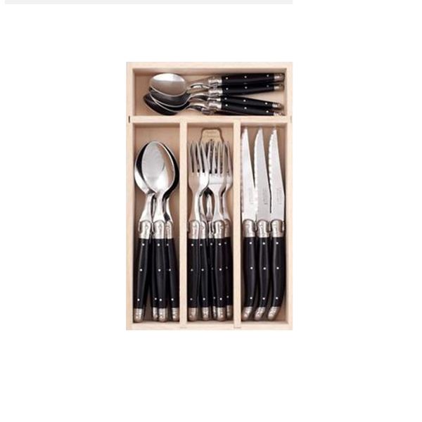 Laguiole by Jean Dubost, France 24 Piece Cutley Set, Black