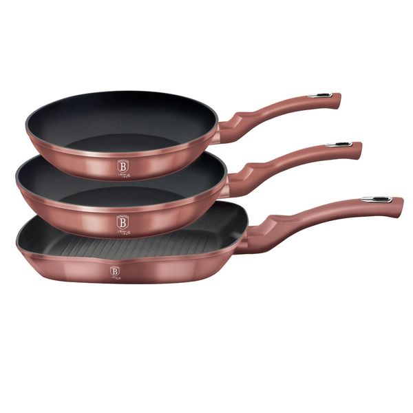 Berlinger Haus 3-Piece Marble Coating Fry &amp; Grill Pan Set - i-Rose Edition