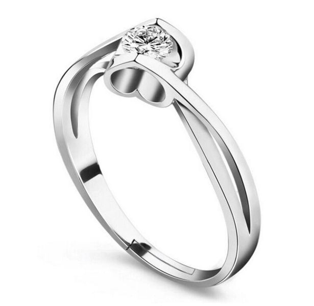 Exquisite 925 Sterling Silver Zircon Angel Heart Soulmate Ring Adjustable