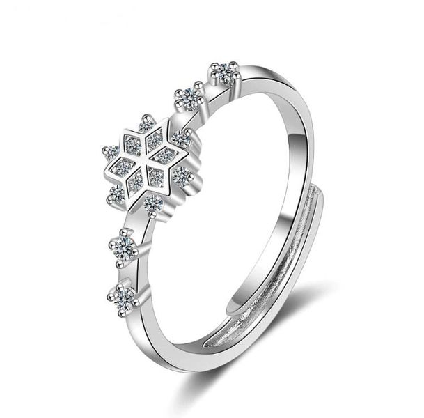 Vintage Snowflake Zircon Flower Adjustable Ring 925 Sterling Silver