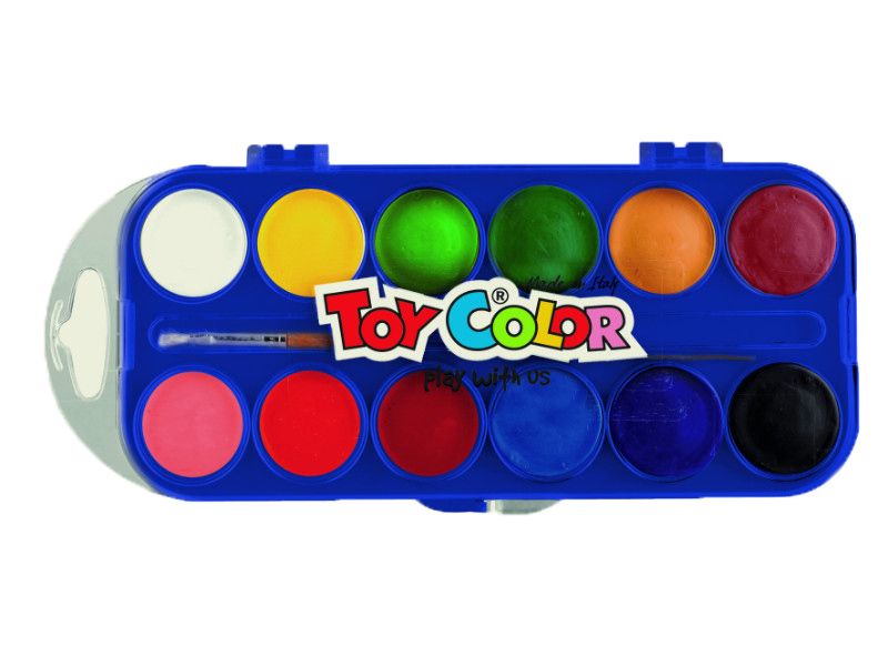 Toy Color Watercolours 12 Tablets 30mm diam with Brush