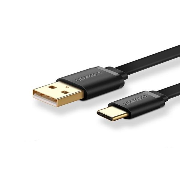 UGREEN 50cm USB 2.0 Male to USB-C Male Flat Cable - Black
