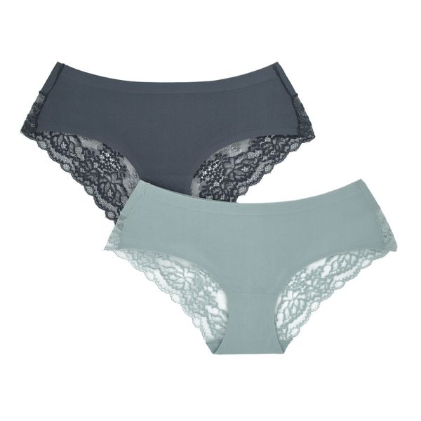 Pack of 2 Amila Silky Seamless Lace Underwear - Grey and Cambridge Blue