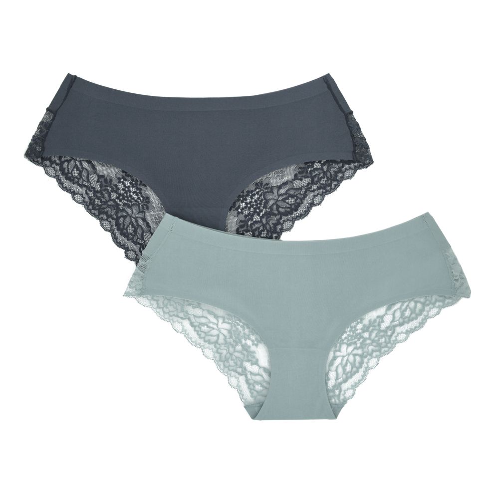 Pack of 2 Amila Silky Seamless Lace Underwear - Grey and Cambridge Blue ...