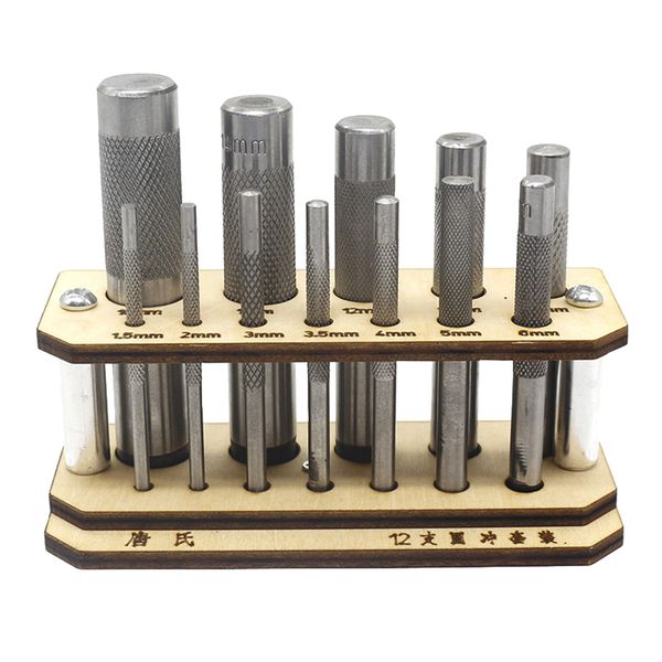 12 Piece Round Steel Hollow Punch Set With Wooden Holder