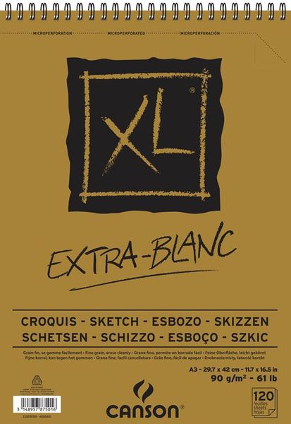 Canson XL Exttra Blanc Spiral Bound 120S A3 90G