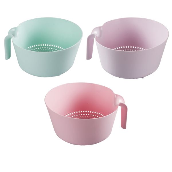 Pastel Strainer with Handle Set of 3 - Pink, Purple &amp; Light Blue