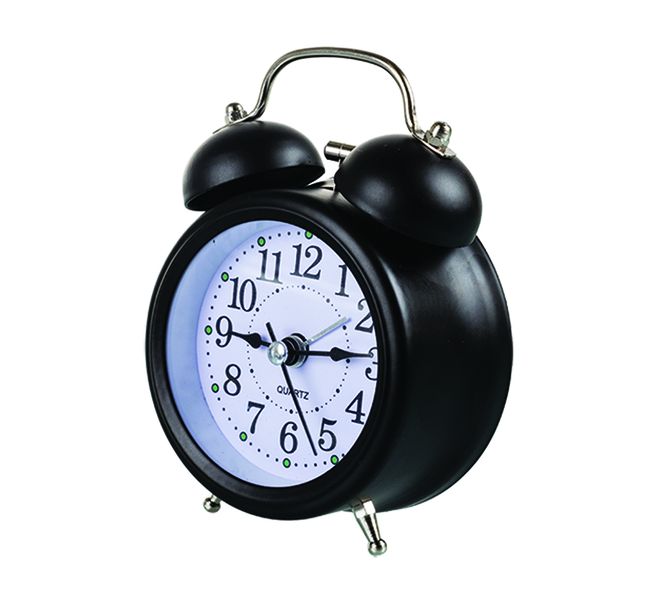 Clock Alarm Quartz Twin Bell 12cm - Black