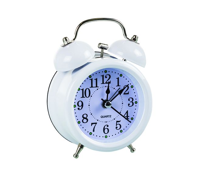 Clock Alarm Quartz Twin Bell 12cm - White