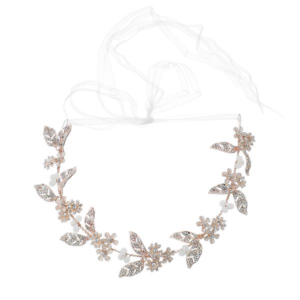 Olive Tree - Metal Leaf &amp; Flower Styled Headband - Bridal / Formal Event