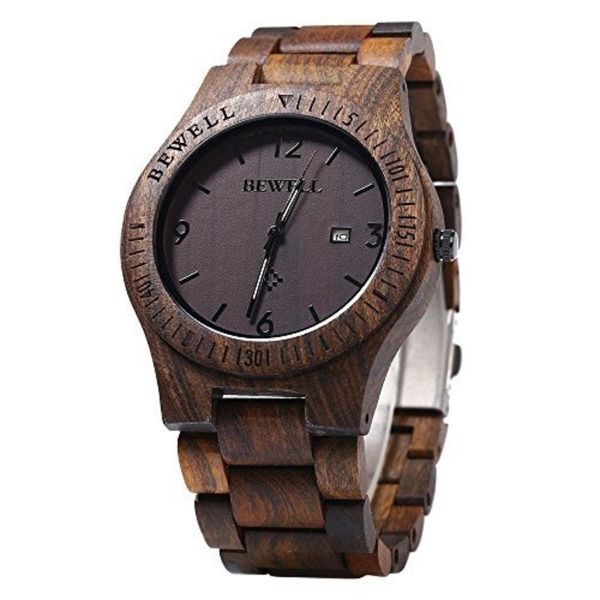 Bewell Classic Black Sandalwood Wood Watch