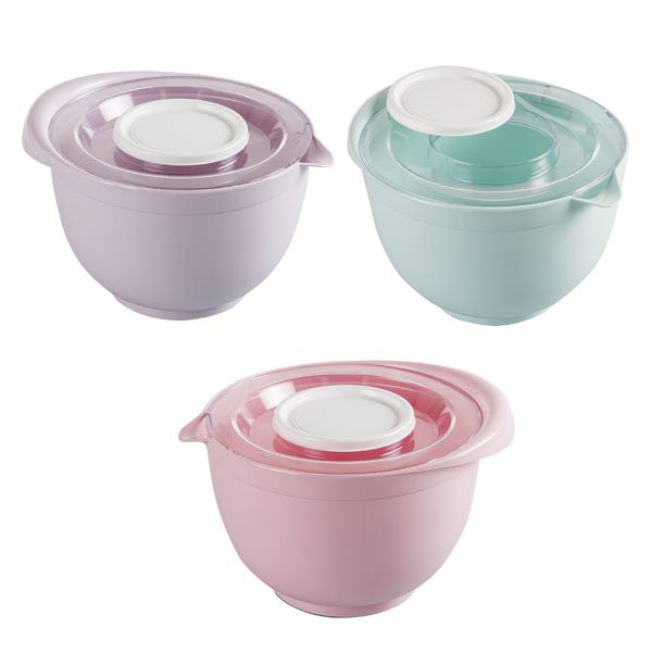 Mixing Bowls with Lid Set - Green, Purple &amp; Pink (2600ml)