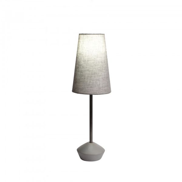 Table Lamp with Gunmetal Pipe, Grey Wooden Base &amp; Grey Cone Lamp Shade
