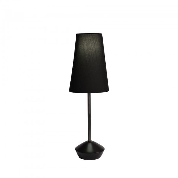 Table Lamp with Pipe, Black WoodenBase &amp; Black Cone Lamp Shade