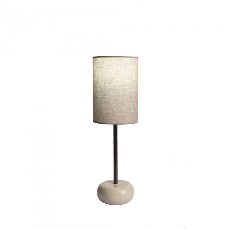 Table Lamp With Pipe Cream Wooden Base, Beige Lamp Shade For Table