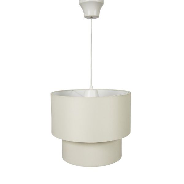 Pendant with Double White Polycotton Drum Lampshade &amp; White Cord