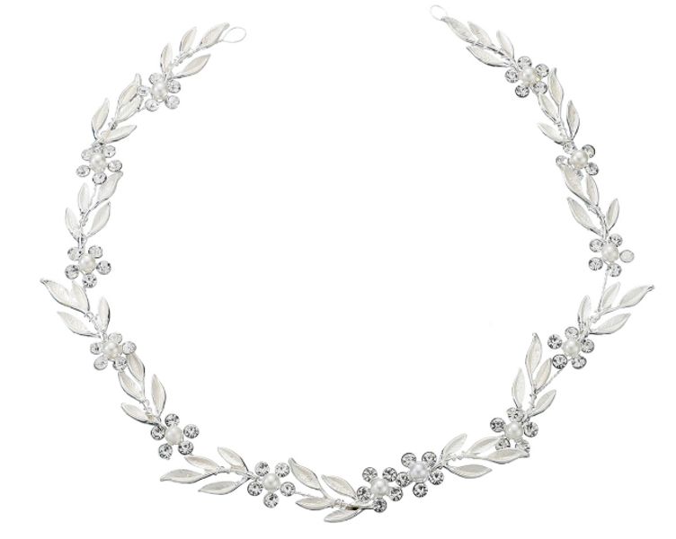 Olive Tree - Metal Leaf &amp; Crystal Flower Headband - Bridal / Formal Event