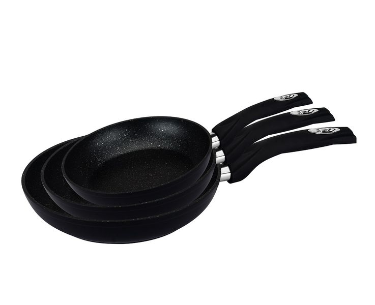 Royalty Line 3-Piece Marble Coating Fry Pan Set - Black