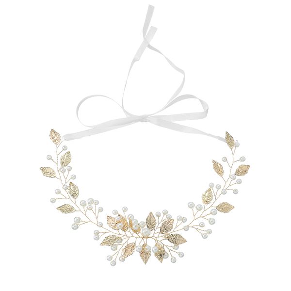 Olive Tree - Golden Leaf &amp; Pearl Styled Headband - Bridal / Formal Event