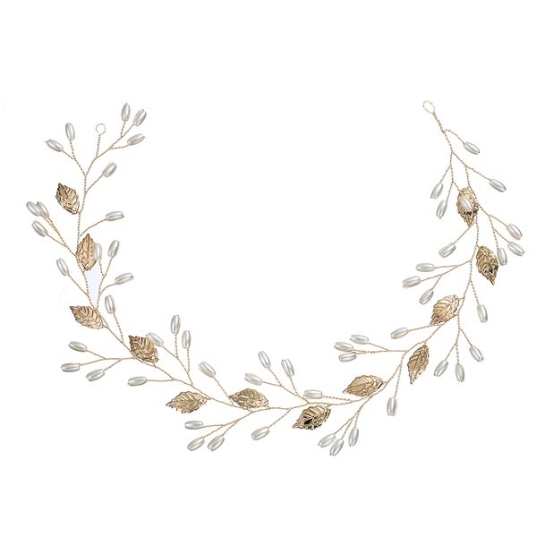 Olive Tree - Metal Leaf &amp; Pearl Styled Headband - Bridal / Formal Event