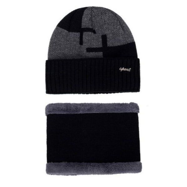 Sport-Elegant Beanie and Neck Warmer For Men Women-Black and Grey