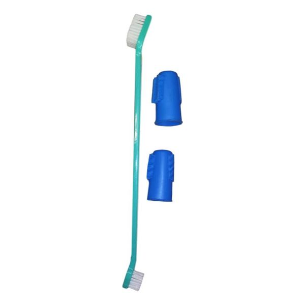 Pet Dental Care Double Sided Toothbrush And Finger Brushes Dog Cleaning Kit