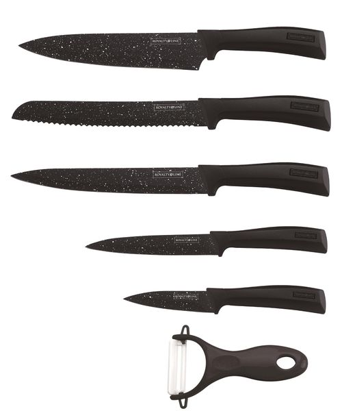 Royalty Line 5-Piece Marble Coating Knife Set + Peeler - Black
