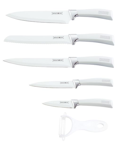 Royalty Line 5-Piece Non-Stick Coating Knife Set + Bonus Peeler - White