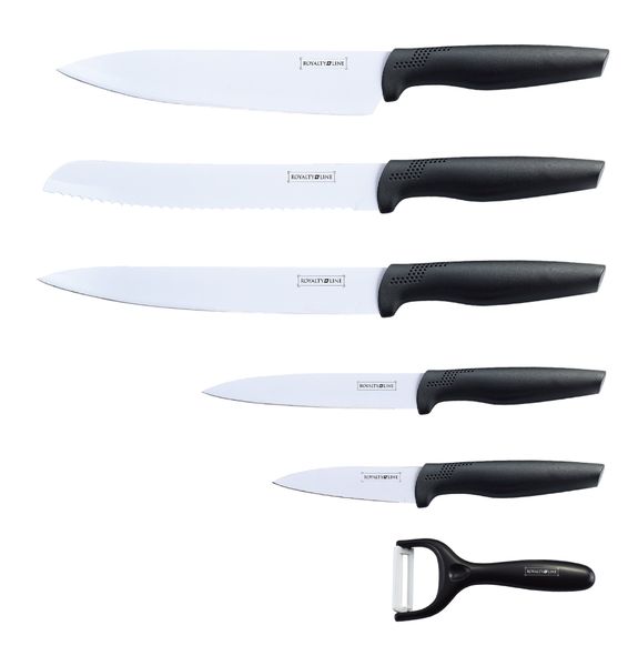 Royalty Line 5-Piece Non-Stick Coating Knife Set + Peeler - Black and White