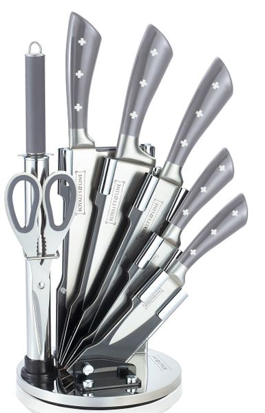 Royalty Line 8-Piece Stainless Steel Knife Set with Stand - Grey