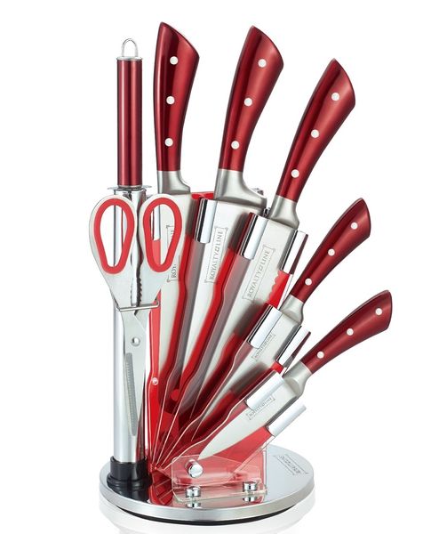 Royalty Line 8-Piece Stainless Steel Knife Set with Stand - Burgundy
