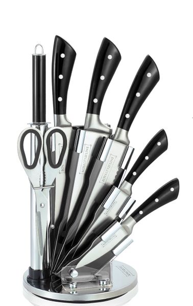 Royalty Line 8-Piece Stainless Steel Knife Set with Acrylic Stand - Black