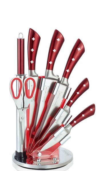 Royalty Line 8-Piece Stainless Steel Knife Set and Stand - Burgundy