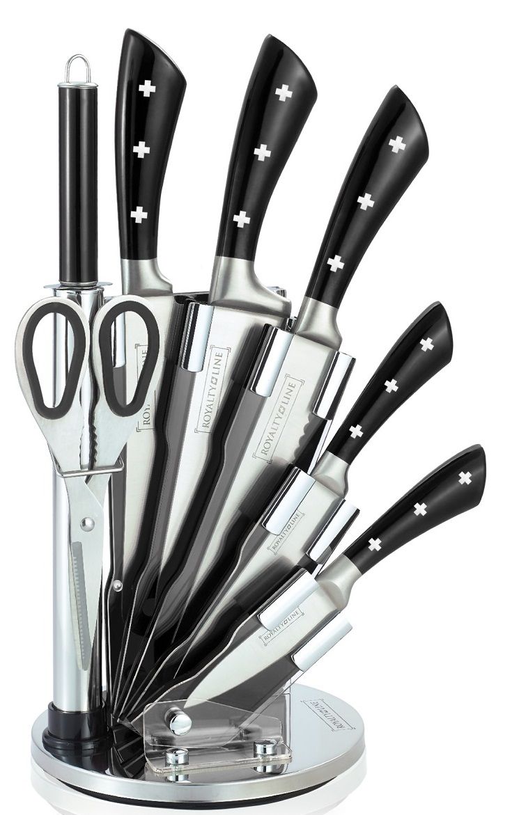 Royalty Line 8Piece Stainless Steel Knife Set with Stand Black