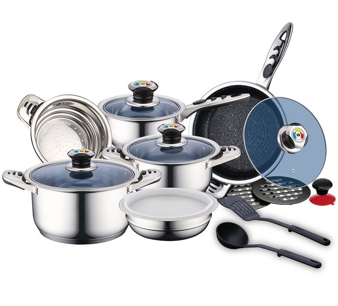 Royalty Line 16-Piece Stainless Steel Cookware Set with Glass Lids