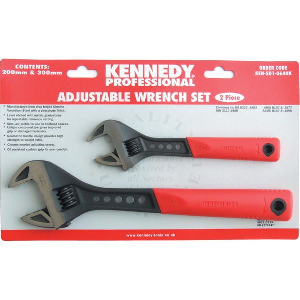 Kennedy 8Inch, 12Inch Soft Grip Phosphate Finish Adj. Wrench Set