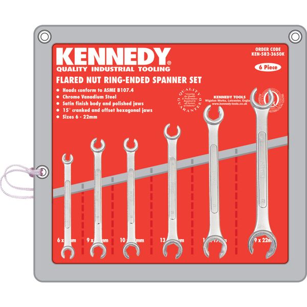 Kennedy 6 22Mm Flare Nut Ring Spanner Set 6Pc